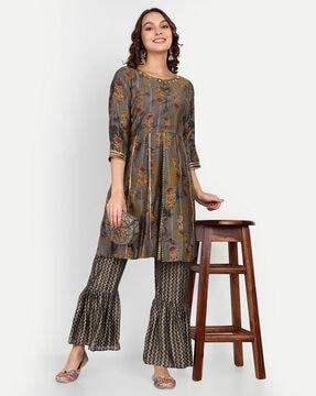 floral print a-line kurta & sharara set