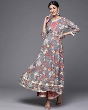 floral print a-line kurta & sharara set