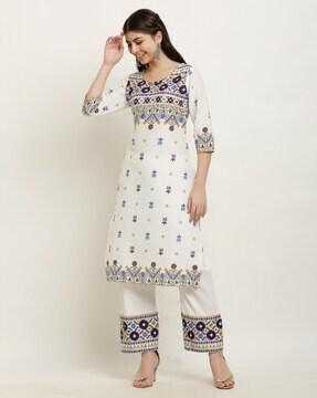 floral print a-line kurta palazzo set