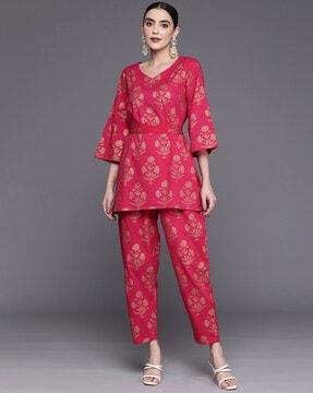 floral print a-line kurta pants set