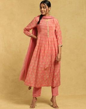 floral print a-line kurta set with dupatta and inner slip