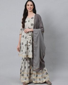 floral print a-line kurta set with dupatta