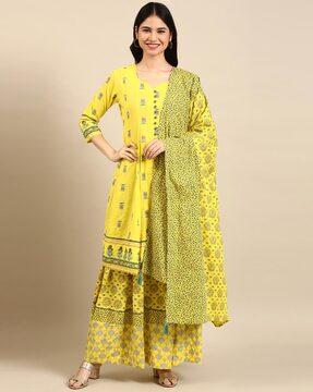 floral print a-line kurta set with dupatta