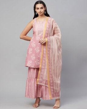 floral print a-line kurta set with dupatta