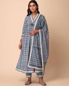 floral print a-line kurta set with dupatta