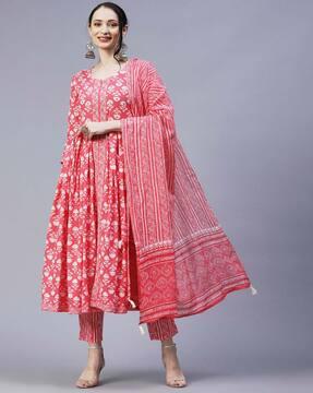 floral print a-line kurta set with dupatta