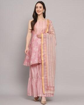 floral print a-line kurta set with dupatta