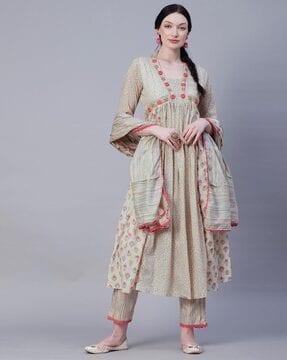 floral print a-line kurta set with dupatta