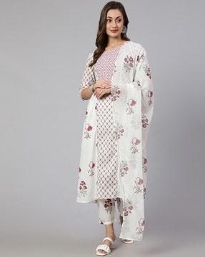 floral print a-line kurta set with dupatta