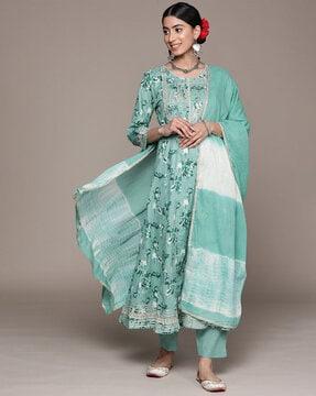 floral print a-line kurta set with dupatta