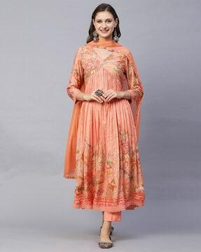 floral print a-line kurta set with dupatta