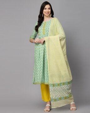 floral print a-line kurta set with dupatta