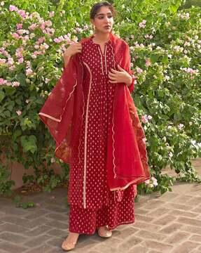 floral print a-line kurta set with dupatta