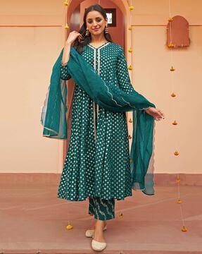 floral print a-line kurta set with dupatta