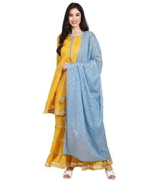 floral print a-line kurta set with dupatta