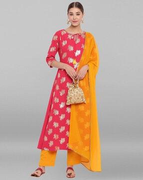 floral print a-line kurta set