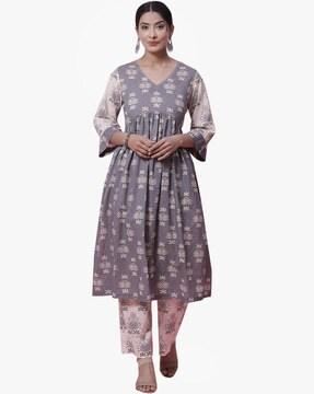 floral print a-line kurta set