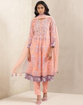 floral print a-line kurta set