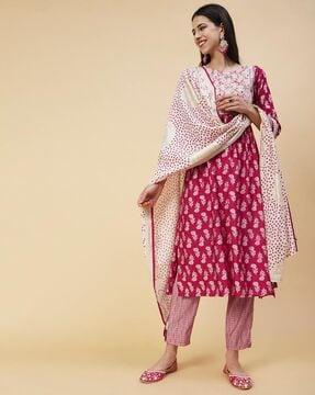 floral print a-line kurta set