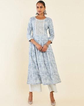 floral print a-line kurta set