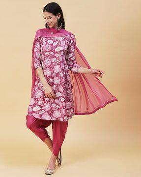 floral print a-line kurta set