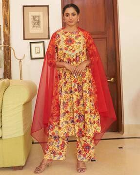 floral print a-line kurta set