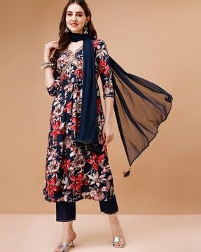 floral print a-line kurta set