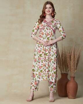 floral print a-line kurta set