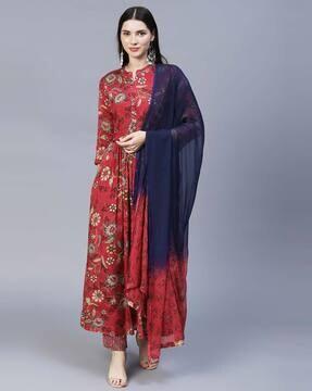 floral print a-line kurta suit set