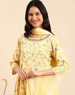 floral print a-line kurta suit set