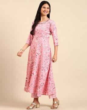 floral print a-line kurta suit set