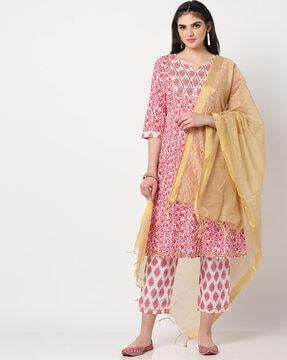 floral print a-line kurta suit set