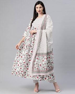 floral print a-line kurta suit set