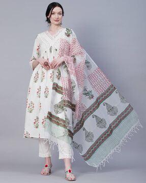 floral print a-line kurta suit set