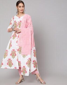 floral print a-line kurta suit set