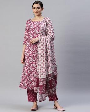 floral print a-line kurta suit set