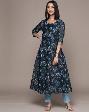 floral print a-line kurta suit set