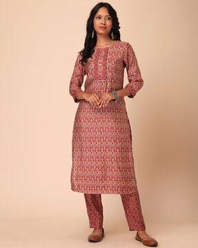 floral print a-line kurta suit set