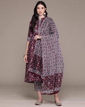 floral print a-line kurta suit set