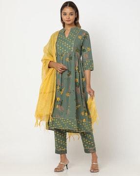 floral print a-line kurta suit set