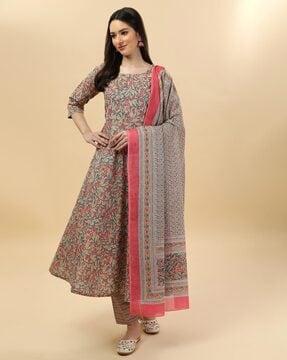 floral print a-line kurta suit set