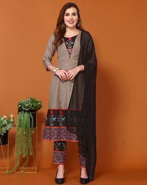 floral print a-line kurta suit set