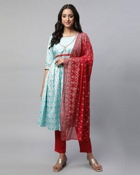 floral print a-line kurta suit set