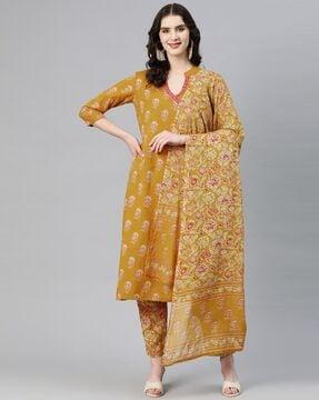 floral print a-line kurta suit set