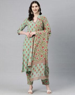 floral print a-line kurta suit set