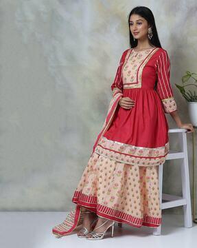 floral print a-line kurta suit with dupatta