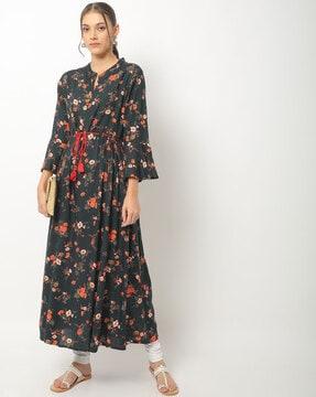 floral print a-line kurta with belt