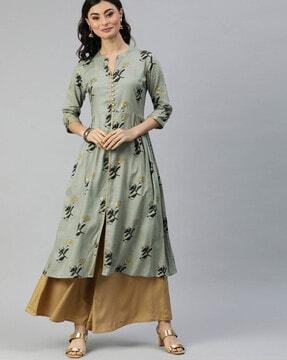 floral print a-line kurta with embellished