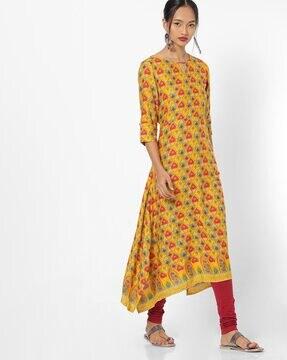 floral print a-line kurta with handkerchief hemline