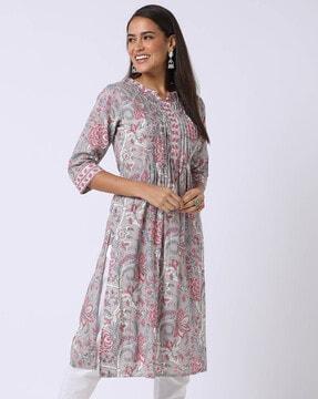 floral print a-line kurta with insert pocket